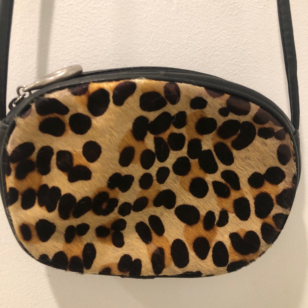 Vintage cheetah leather small cross body bag